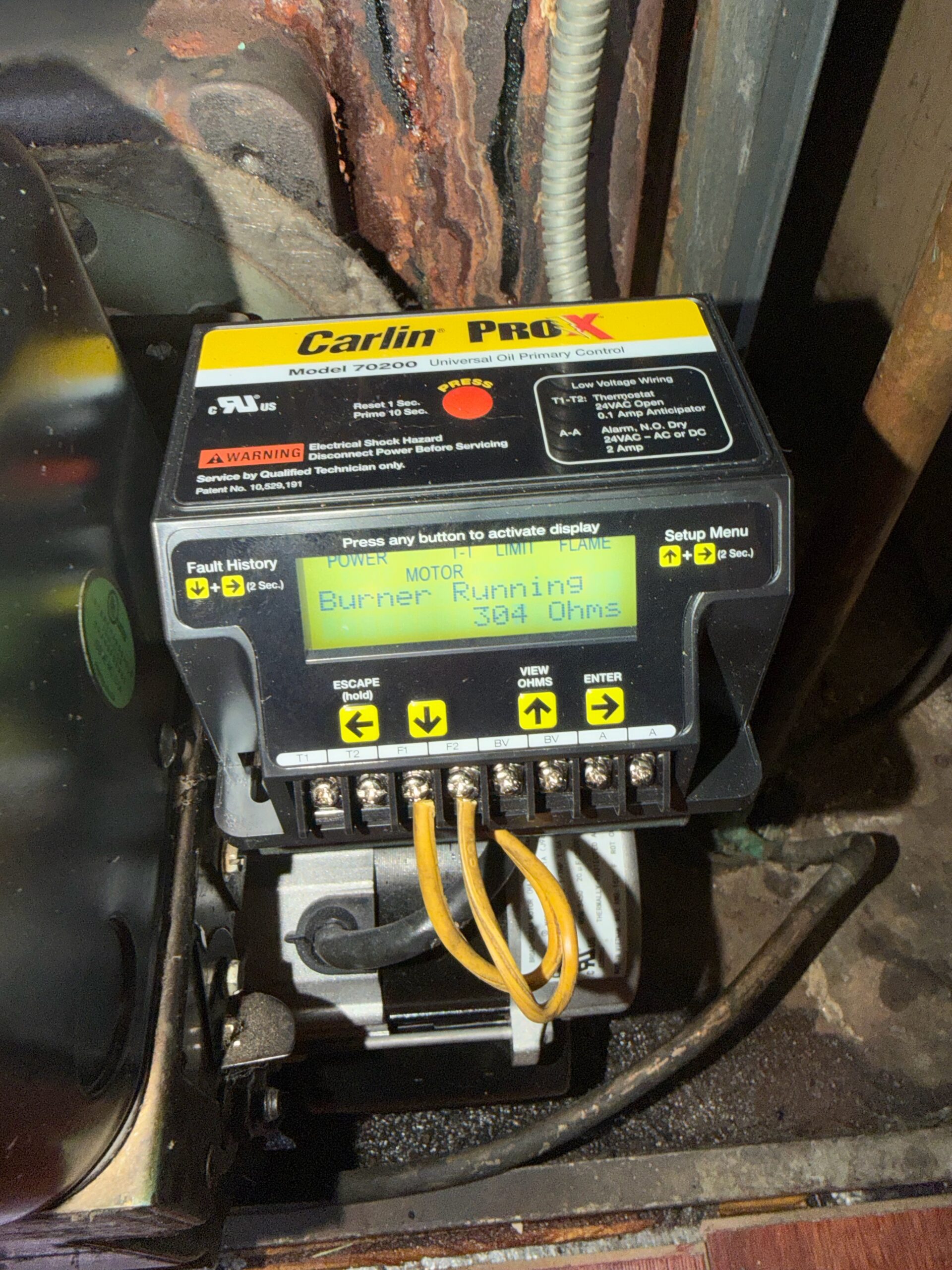 Carlin primary control on a residential oil burner